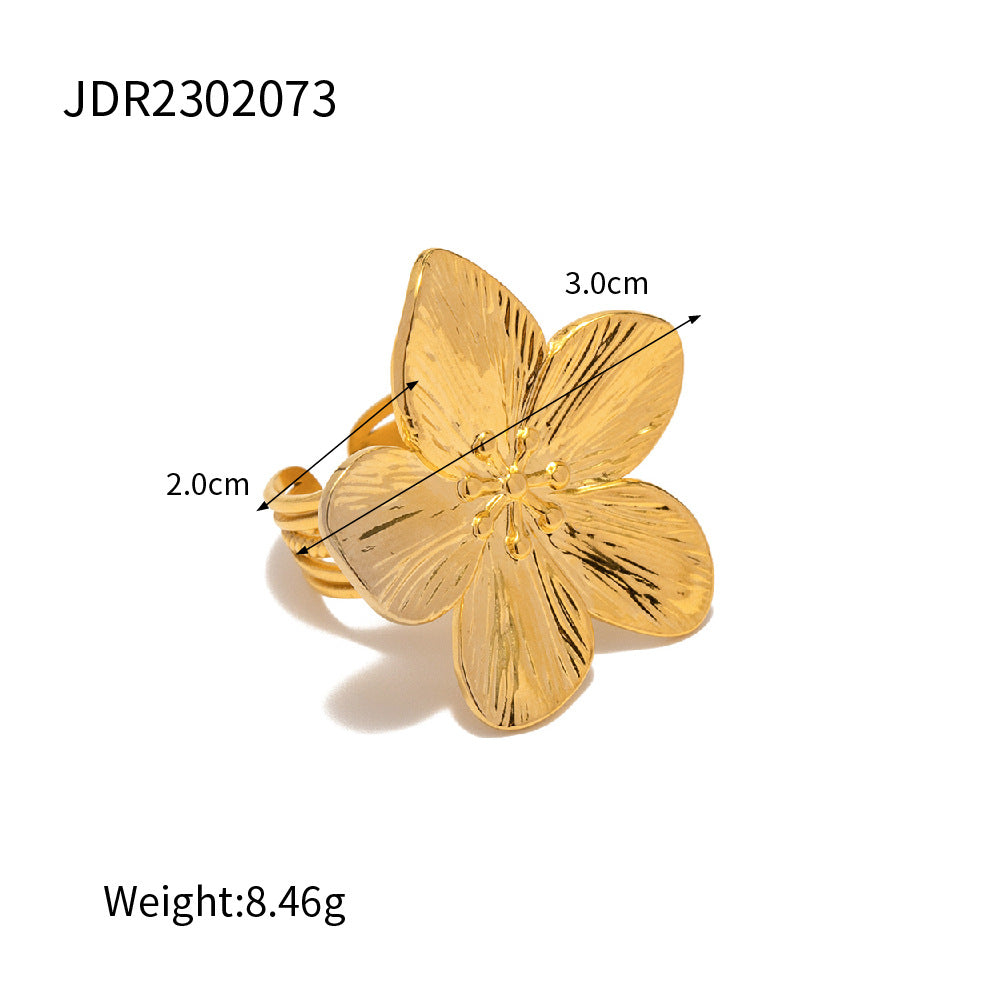 French court style matte retro gold stainless steel flower metal open ring with high-end design