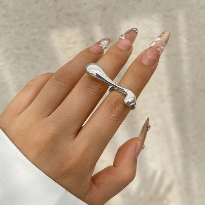 Ins Cold Wind Irregular Water Drop Open Ring Fashion Texture Flower Pearl Ring