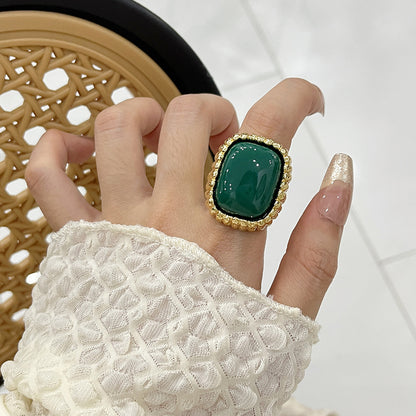 Large square resin open ring for women European and American light luxury niche high-end index finger ring retro design ring